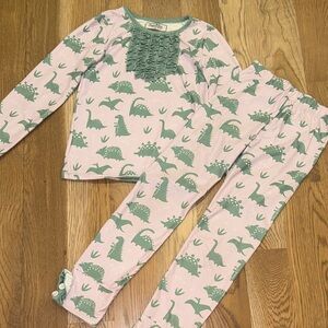Girls Pink Dinosaur Ruffle-Front Pajama Set